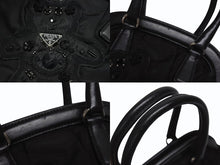 画像をギャラリービューアに読み込む, PRADA プラダ BearLogo ベアロゴ ハンドバッグ トライアングルロゴ 2020s ナイロン レザー ビジュー ブラック 美品 中古 4b005303