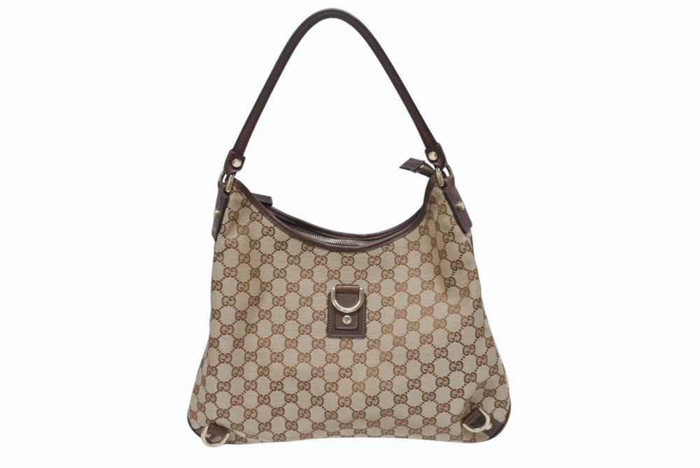 極美品 GUCCI グッチ ワンショルダーバッグ ハンドバッグ 130737 GGキャンバス レザー ベージュ ブラウン ゴールド金具 中古 4b005312