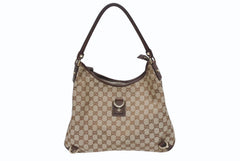 極美品 GUCCI グッチ ワンショルダーバッグ ハンドバッグ 130737 GGキャンバス レザー ベージュ ブラウン ゴールド金具 中古 4b005312