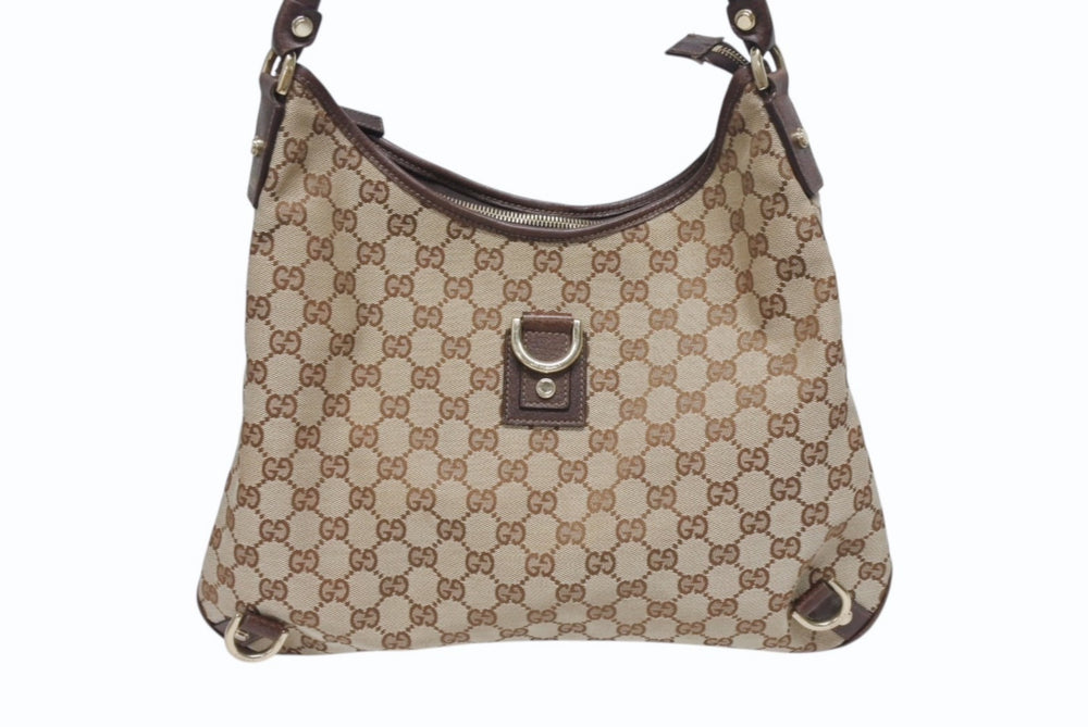 極美品 GUCCI グッチ ワンショルダーバッグ ハンドバッグ 130737 GGキャンバス レザー ベージュ ブラウン ゴールド金具 中古 4b005312