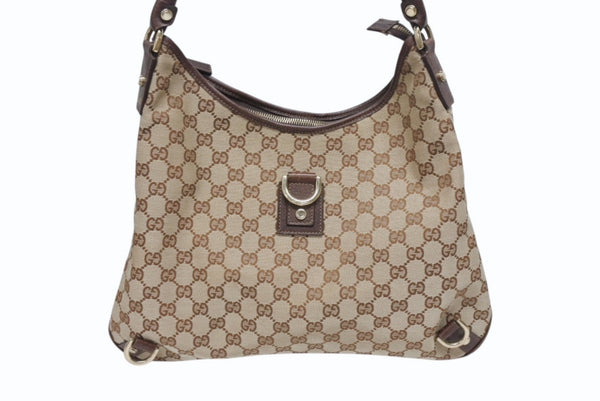 極美品 GUCCI グッチ ワンショルダーバッグ ハンドバッグ 130737 GGキャンバス レザー ベージュ ブラウン ゴールド金具 中古 4b005312