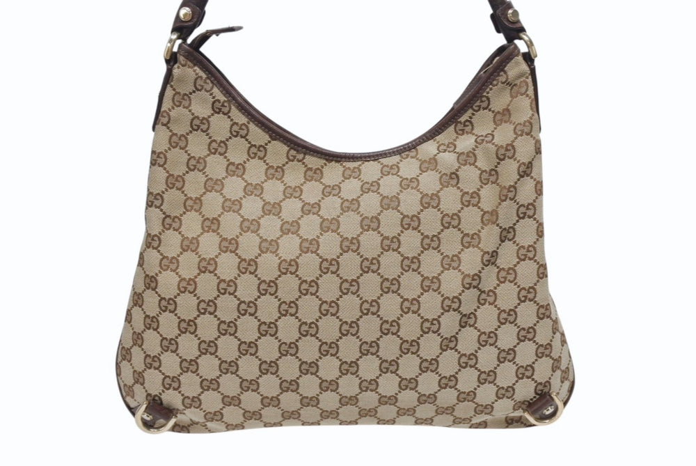 極美品 GUCCI グッチ ワンショルダーバッグ ハンドバッグ 130737 GGキャンバス レザー ベージュ ブラウン ゴールド金具 中古 4b005312
