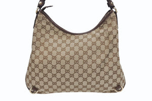 極美品 GUCCI グッチ ワンショルダーバッグ ハンドバッグ 130737 GGキャンバス レザー ベージュ ブラウン ゴールド金具 中古 4b005312