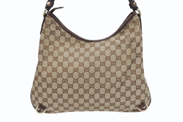 極美品 GUCCI グッチ ワンショルダーバッグ ハンドバッグ 130737 GGキャンバス レザー ベージュ ブラウン ゴールド金具 中古 4b005312