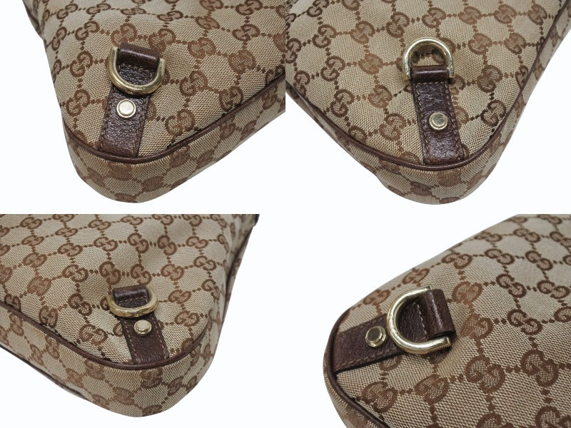 極美品 GUCCI グッチ ワンショルダーバッグ ハンドバッグ 130737 GGキャンバス レザー ベージュ ブラウン ゴールド金具 中古 4b005312