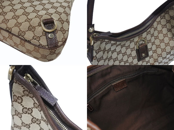極美品 GUCCI グッチ ワンショルダーバッグ ハンドバッグ 130737 GGキャンバス レザー ベージュ ブラウン ゴールド金具 中古 4b005312