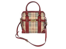 画像をギャラリービューアに読み込む, BURBERRY バーバリー ノバチェック 2WAY ハンドバッグ ベージュ レッド PVC レザー 3903157 ゴールド金具 美品 中古 4b005313