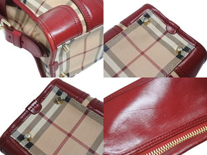 BURBERRY バーバリー ノバチェック 2WAY ハンドバッグ ベージュ レッド PVC レザー 3903157 ゴールド金具 美品 中古 4b005313
