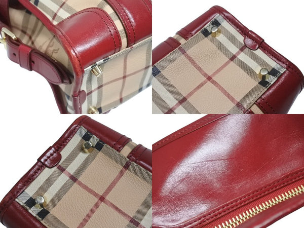 BURBERRY バーバリー ノバチェック 2WAY ハンドバッグ ベージュ レッド PVC レザー 3903157 ゴールド金具 美品 中古 4b005313