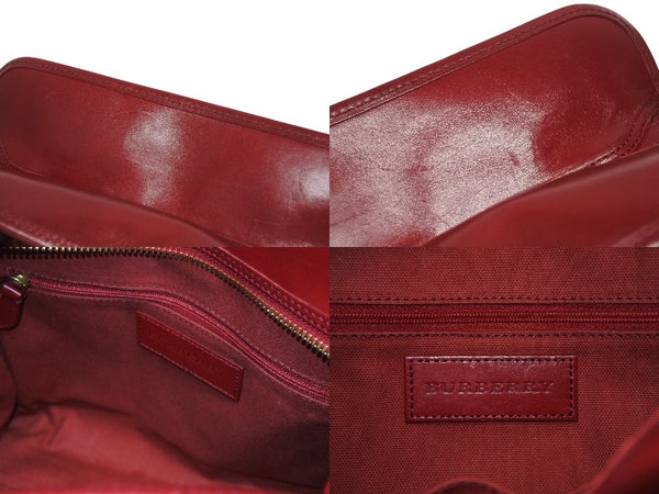 BURBERRY バーバリー ノバチェック 2WAY ハンドバッグ ベージュ レッド PVC レザー 3903157 ゴールド金具 美品 中古 4b005313