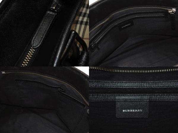 BURBERRY バーバリー ハンドバッグ トートバッグ ノバチェック レザー キャンバス ベージュ 美品 中古 4b005315