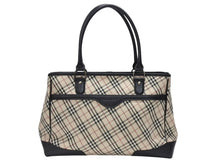 画像をギャラリービューアに読み込む, BURBERRY バーバリー ハンドバッグ トートバッグ ノバチェック レザー キャンバス ベージュ 美品 中古 4b005315