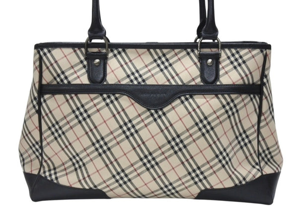 BURBERRY バーバリー ハンドバッグ トートバッグ ノバチェック レザー キャンバス ベージュ 美品 中古 4b005315