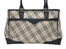 画像をギャラリービューアに読み込む, BURBERRY バーバリー ハンドバッグ トートバッグ ノバチェック レザー キャンバス ベージュ 美品 中古 4b005315