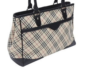 BURBERRY バーバリー ハンドバッグ トートバッグ ノバチェック レザー キャンバス ベージュ 美品 中古 4b005315