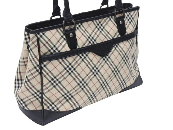 BURBERRY バーバリー ハンドバッグ トートバッグ ノバチェック レザー キャンバス ベージュ 美品 中古 4b005315