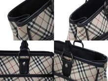 画像をギャラリービューアに読み込む, BURBERRY バーバリー ハンドバッグ トートバッグ ノバチェック レザー キャンバス ベージュ 美品 中古 4b005315