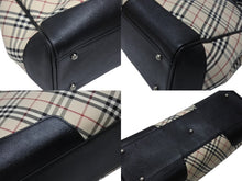 画像をギャラリービューアに読み込む, BURBERRY バーバリー ハンドバッグ トートバッグ ノバチェック レザー キャンバス ベージュ 美品 中古 4b005315
