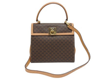 画像をギャラリービューアに読み込む, CELINE セリーヌ ハンドバッグ ショルダーバッグ 2WAY M 14 マカダム柄 PVC レザー ブラウン ゴールド金具 美品 中古 4b005319