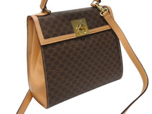 画像をギャラリービューアに読み込む, CELINE セリーヌ ハンドバッグ ショルダーバッグ 2WAY M 14 マカダム柄 PVC レザー ブラウン ゴールド金具 美品 中古 4b005319