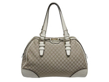 画像をギャラリービューアに読み込む, CELINE セリーヌ マカダム柄 ハンドバッグ ミニボストンバッグ ベージュ ホワイト キャンバス レザー 型押し シルバー金具 美品 中古 4b005321