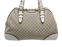 画像をギャラリービューアに読み込む, CELINE セリーヌ マカダム柄 ハンドバッグ ミニボストンバッグ ベージュ ホワイト キャンバス レザー 型押し シルバー金具 美品 中古 4b005321