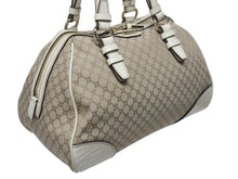 画像をギャラリービューアに読み込む, CELINE セリーヌ マカダム柄 ハンドバッグ ミニボストンバッグ ベージュ ホワイト キャンバス レザー 型押し シルバー金具 美品 中古 4b005321