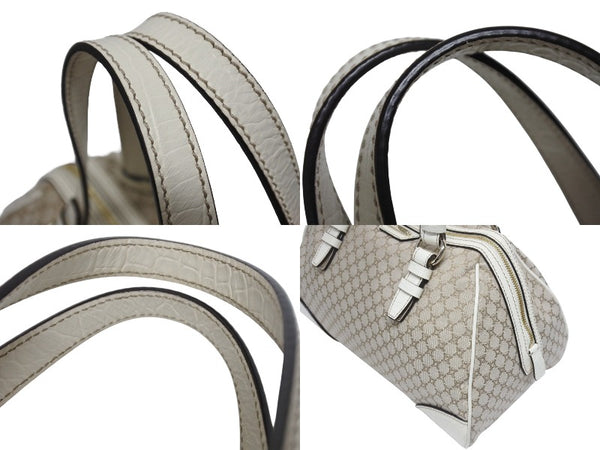 CELINE セリーヌ マカダム柄 ハンドバッグ ミニボストンバッグ ベージュ ホワイト キャンバス レザー 型押し シルバー金具 美品 中古 4b005321