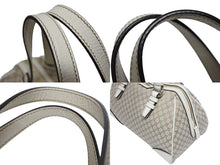 画像をギャラリービューアに読み込む, CELINE セリーヌ マカダム柄 ハンドバッグ ミニボストンバッグ ベージュ ホワイト キャンバス レザー 型押し シルバー金具 美品 中古 4b005321