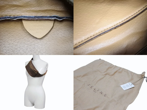 CELINE セリーヌ マカダム ウエストバッグ ボディバッグ M12 イタリア製 PVC レザー ブラウン ゴールド金具 美品 中古 4b005325