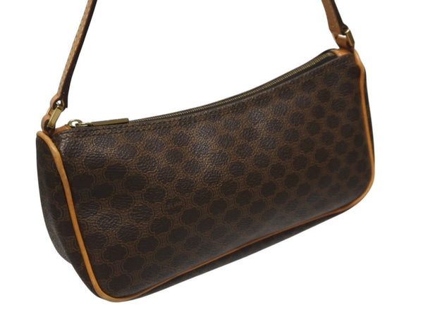 CELINE セリーヌ ワンショルダーバッグ ホーボー ミニハンドバッグ アクセサリーポーチ マカダム柄 ブラウン 美品 中古 4b005330