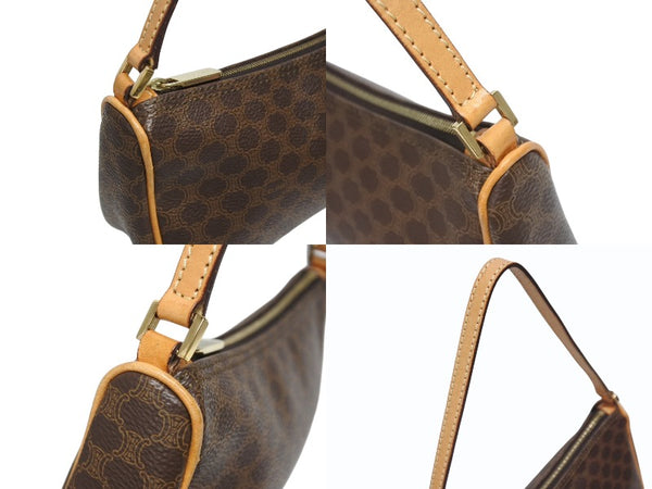 CELINE セリーヌ ワンショルダーバッグ ホーボー ミニハンドバッグ アクセサリーポーチ マカダム柄 ブラウン 美品 中古 4b005330