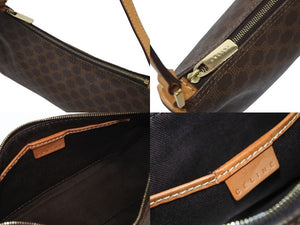 CELINE セリーヌ ワンショルダーバッグ ホーボー ミニハンドバッグ アクセサリーポーチ マカダム柄 ブラウン 美品 中古 4b005330