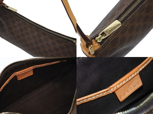 CELINE セリーヌ ワンショルダーバッグ ホーボー ミニハンドバッグ アクセサリーポーチ マカダム柄 ブラウン 美品 中古 4b005330