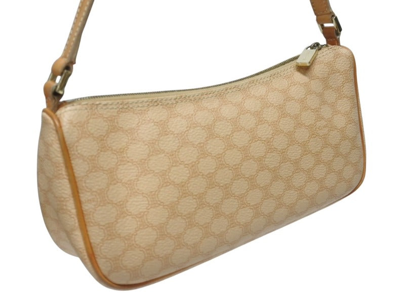 CELINE One Shoulder Bag Hobo Mini Handbag Accessory Pouch Macadam Pattern Beige Good Condition Used 4b005336