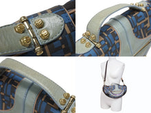 画像をギャラリービューアに読み込む, FENDI フェンディ ハンドバッグ 2WAY ショルダーバッグ キャンバス レザー ブルー ゴールド金具 良品 中古 4b005346