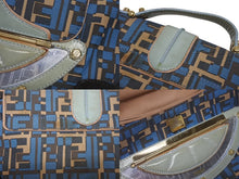 画像をギャラリービューアに読み込む, FENDI フェンディ ハンドバッグ 2WAY ショルダーバッグ キャンバス レザー ブルー ゴールド金具 良品 中古 4b005346