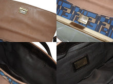画像をギャラリービューアに読み込む, FENDI フェンディ ハンドバッグ 2WAY ショルダーバッグ キャンバス レザー ブルー ゴールド金具 良品 中古 4b005346