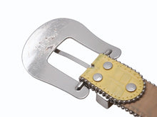 画像をギャラリービューアに読み込む, b.b.simon ビービー サイモン 型押し スワロフスキー スタッズ ベルト イエロー マルチカラー レザー シルバー金具 小物 装飾 サイズ36 良品 中古 4b005360