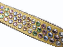 画像をギャラリービューアに読み込む, b.b.simon ビービー サイモン 型押し スワロフスキー スタッズ ベルト イエロー マルチカラー レザー シルバー金具 小物 装飾 サイズ36 良品 中古 4b005360