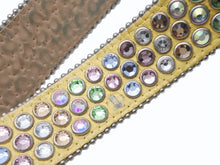 画像をギャラリービューアに読み込む, b.b.simon ビービー サイモン 型押し スワロフスキー スタッズ ベルト イエロー マルチカラー レザー シルバー金具 小物 装飾 サイズ36 良品 中古 4b005360