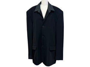 BALENCIAGA バレンシアガ 21SS テーラードジャケット 658941 サイズXXS ブラック グリーン チェック柄 ラペル切替 美品 中古 4b005374
