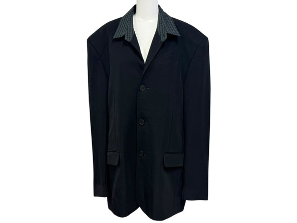 BALENCIAGA バレンシアガ 21SS テーラードジャケット 658941 サイズXXS ブラック グリーン チェック柄 ラペル切替 美品 中古 4b005374