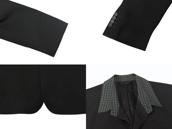 BALENCIAGA バレンシアガ 21SS テーラードジャケット 658941 サイズXXS ブラック グリーン チェック柄 ラペル切替 美品 中古 4b005374