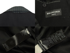 BALENCIAGA バレンシアガ 21SS テーラードジャケット 658941 サイズXXS ブラック グリーン チェック柄 ラペル切替 美品 中古 4b005374