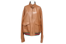 画像をギャラリービューアに読み込む, 極美品 GUCCI グッチ ウェアレザー ボンバージャケット シェリーライン サイズ50 ブラウン レザー 中古 4b005375