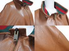 画像をギャラリービューアに読み込む, 極美品 GUCCI グッチ ウェアレザー ボンバージャケット シェリーライン サイズ50 ブラウン レザー 中古 4b005375