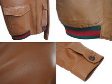 画像をギャラリービューアに読み込む, 極美品 GUCCI グッチ ウェアレザー ボンバージャケット シェリーライン サイズ50 ブラウン レザー 中古 4b005375