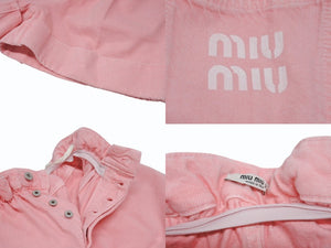 極美品 MIUMIU ミュウミュウ デニムショーツ ショートパンツ MP1565 1Z7Y サイズ38 ピンク ロゴプリント 中古 4b005384