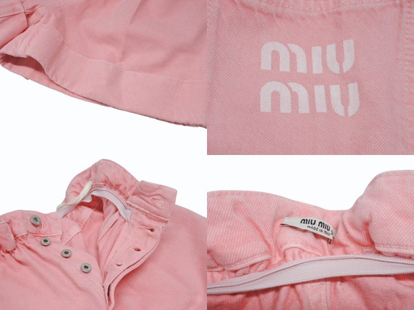 極美品 MIUMIU ミュウミュウ デニムショーツ ショートパンツ MP1565 1Z7Y サイズ38 ピンク ロゴプリント 中古 4b005384